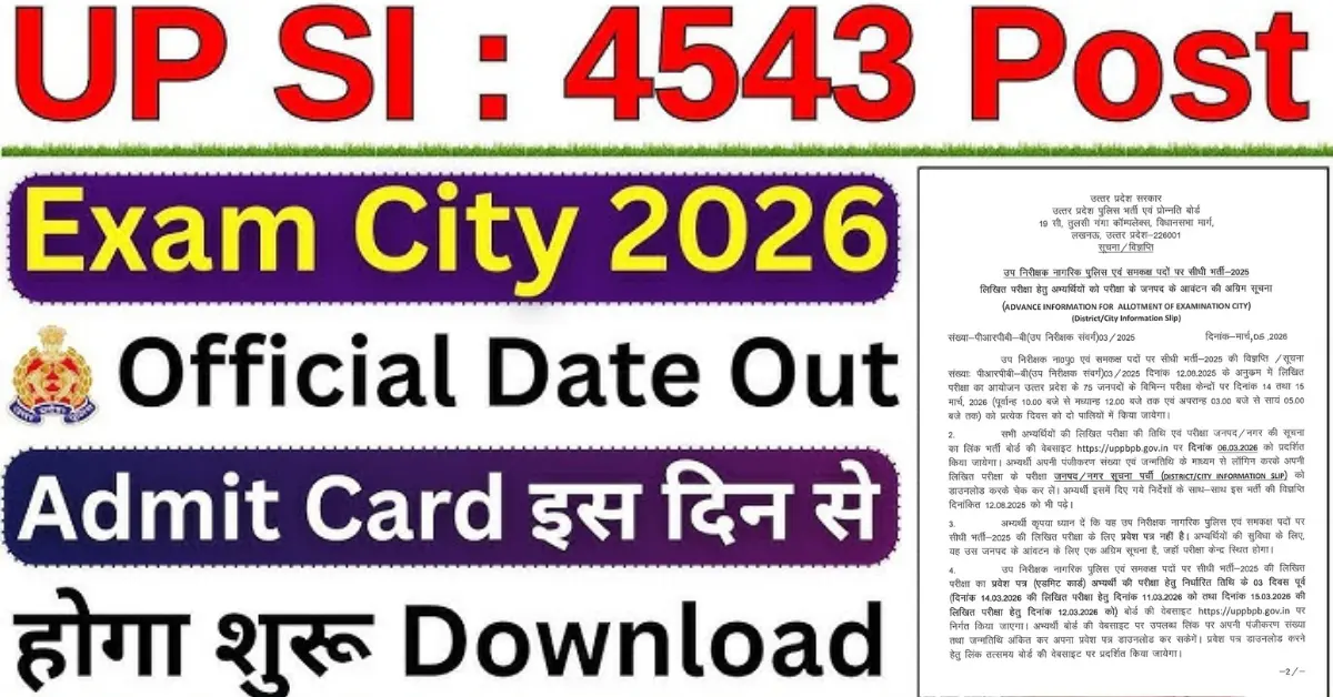 UP Police SI City Intimation Slip 2026 Out Today